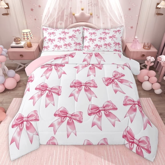 Castle Fairy Cartoon Bowtie Twin Comforter Sets,Bling Ribbon Bow Knot Bedding Set