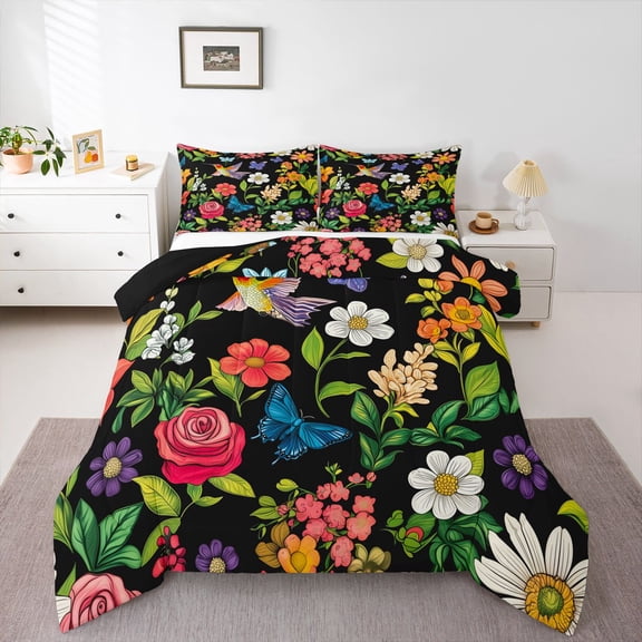 Castle Fairy Cartoon Butterflies Bird Queen Comforter Set,Flowers Bedding Comforter Set