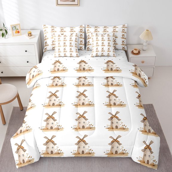 Castle Fairy Cartoon Cabin Windmill Bedding Comforter Set,Cute Farmhouse Full Bedding Set