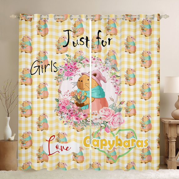 Castle Fairy Cartoon Capybara Curtains Pack of 2 (42x84 Each),Rose Curtains Blackout