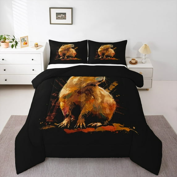Castle Fairy Cartoon Capybara Queen Comforter Set,Kawaii Animal Bedding Comforter Set