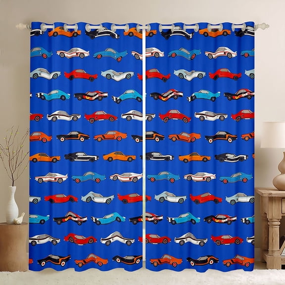 Castle Fairy Cartoon Car Boy Black Out Curtains,Car Theme Curtains Pack of 2 (42x63 Each),Transportation Theme Bedroom Curtains,Super Cozy Room Decor