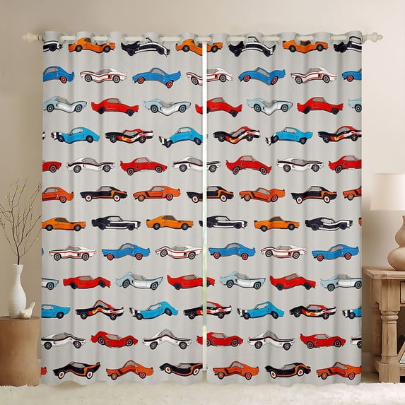 Castle Fairy Cartoon Car Boy Black Out Curtains,Car Theme Curtains Pack of 2 (42x63 Each),Transportation Theme Bedroom Curtains,Super Cozy Room Decor
