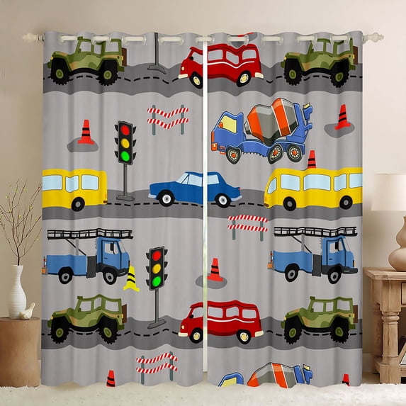 Castle Fairy Cartoon Car Curtains Pack of 2 (42x84 Each) for Preppy Kids Children,Construction Vehicles Curtains Blackout,Transportation Theme Bedroom Curtains,Luxury Bedroom Decor