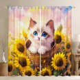thumbnail image 1 of Castle Fairy Cartoon Cat Blackout Curtains Set of 2 (52x84 Each) for Kids Children Teens,Cartoon Flower Animal Window Curtains,Rustic Floral Sunflower Curtains and Drapes,Breathable Home Decor, 1 of 6