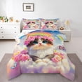 thumbnail image 1 of Castle Fairy Cartoon Cat Full Size Comforter Sets for Children,Rose Butterfly Bedding Sets, 1 of 8