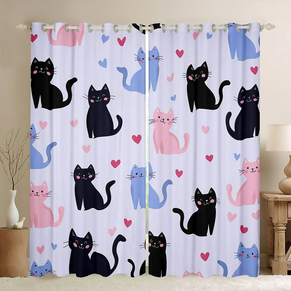 Castle Fairy Cartoon Cats Black Out Curtains,Animal Pet Curtains Pack of 2 (42x63 Each)