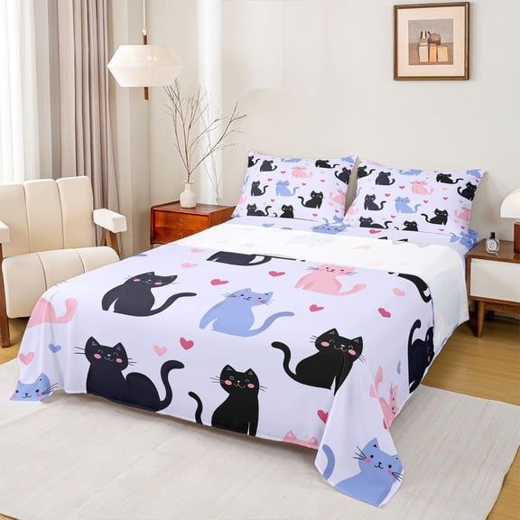 Castle Fairy Cartoon Cats Twin Sheet Sets for Teens Boys Girls,Cute Animal Pet Bedding