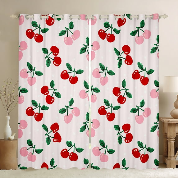 Castle Fairy Cartoon Cherry Blackout Curtains Set of 2 (52x84 Each) for Kids Children Teens,Polka Dots Window Curtains,Dreamy Princess Curtains and Drapes,Luxury Bedroom Decor