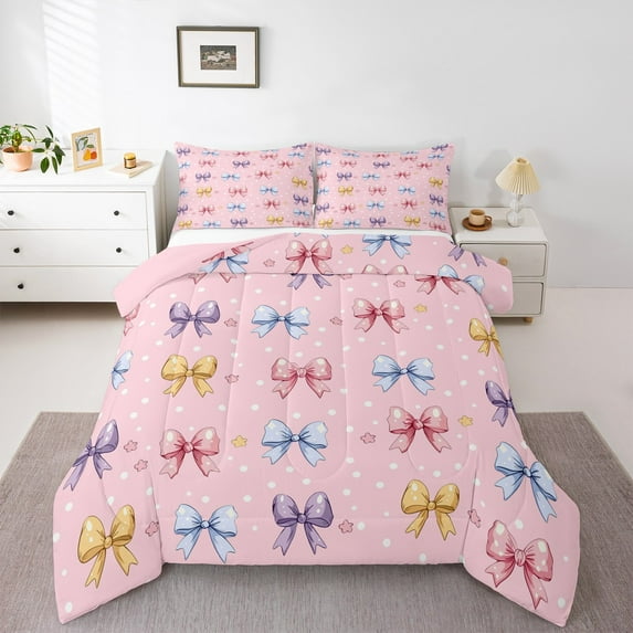 Castle Fairy Cartoon Colorful Bow Queen Comforter Set,Love Heart Bedding Comforter Set