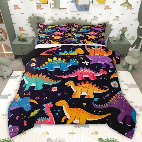 Castle Fairy Cartoon Colorful Dinosaur Full Size Comforter Sets,Cute Flowers Bedding Sets