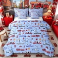thumbnail image 1 of Castle Fairy Cartoon Construction Truck Bedding Comforter Set 7pcs for Kids, Cute Mountain Traffic Light Queen Bedding Sets for Bedroom, Red Purple, 1 of 7