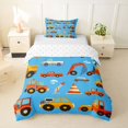 thumbnail image 1 of Castle Fairy Cartoon Construction Truck Twin Bedding for Kids, Cute Excavator Vehicle Duvet Cover Set for Bedroom, Bright Blue,2pcs,No Comforter, 1 of 6