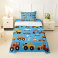 thumbnail image 1 of Castle Fairy Cartoon Construction Truck Twin Sheet Sets 3pcs for Kids, Cute Excavator Vehicle Bedding for Bedroom, Bright Blue, 1 of 6