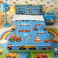 thumbnail image 1 of Castle Fairy Cartoon Construction Truck Zipper Twin Comforter Sets with Fitted Sheet and 2 Pillowcases,Cute Excavator Vehicle Zipper Bedding Set for Bedroom,Bright Blue,4-Piece,Reversible, 1 of 6