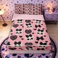 thumbnail image 1 of Castle Fairy Cartoon Coquette Skull Zipper Queen Comforter Set with Fitted Sheet and 2 Pillowcases,Bow Lace Heart Skeleton Cute Gothic Pattern Zipper Bedding Set,Pink Black,4 Pieces,Reversible, 1 of 6