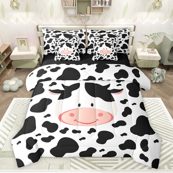 Castle Fairy Cartoon Cow Twin Bedding Sets,Kawaii Farmhouse Animal Bedding Comforter Set