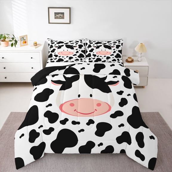 Castle Fairy Cartoon Cow Twin Comforter Sets,Kawaii Farmhouse Animal Bedding Set