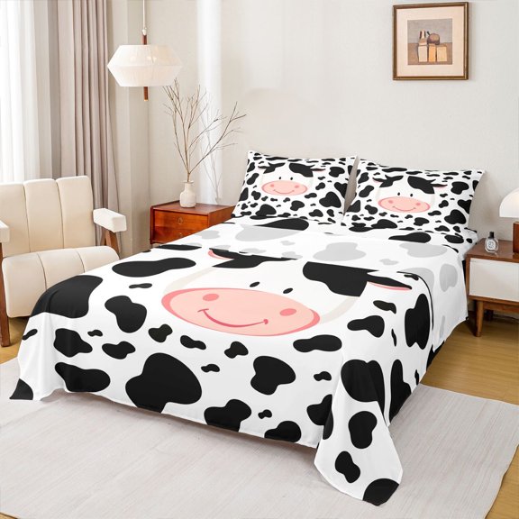 Castle Fairy Cartoon Cow Twin Sheet Sets,Kawaii Farmhouse Animal Bedding