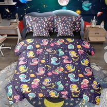 Castle Fairy Cartoon Dinosaur Astronaut Twin Bedding Sets 7-Piece for Kids Children,Starry Sky Planet Bedding Comforter Set Microfiber,Kawaii Animal Dino Breathable Sheet Sets,Lightweight Room Decor