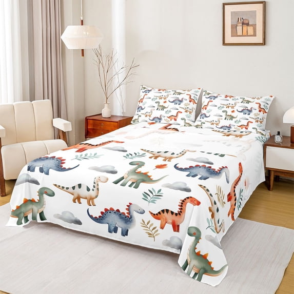 Castle Fairy Cartoon Dinosaur Queen Sheet Sets for Preppy Children,Animal Dino Bed Set