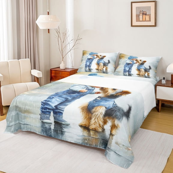 Castle Fairy Cartoon Dog Bed Sheets for Boys Girls,Kawaii Animal King Sheets