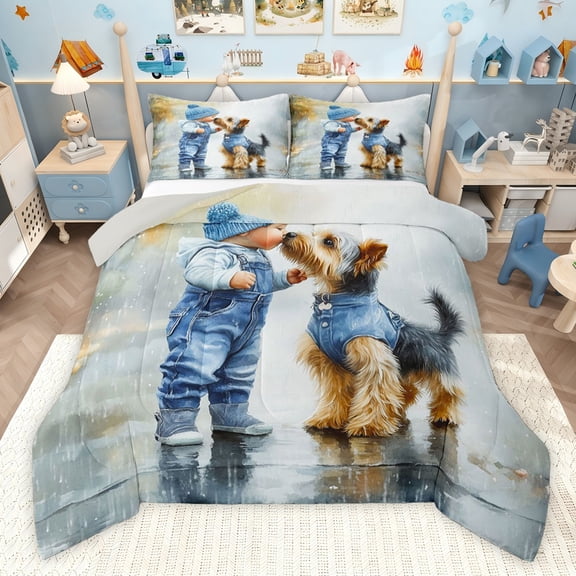 Castle Fairy Cartoon Dog Queen Comforter Set,Kawaii Animal Bedding Comforter Set