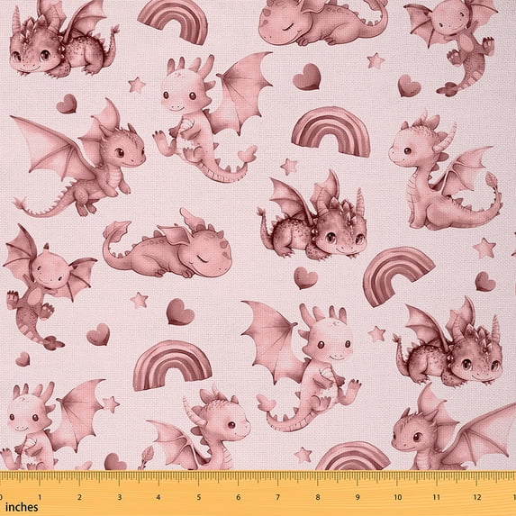 Castle Fairy Cartoon Dragon Fabric by the Yard 3 Yard,Rainbow Love Heart Fabric for Sewing,Kawaii Animal Room Decor Fabric by the Yard,Breathable Cute Home Decor