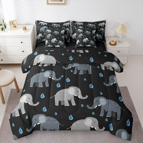 Castle Fairy Cartoon Elephants Bedding Comforter Set,Kawaii Animal King Bedding Sets