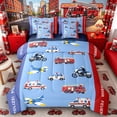thumbnail image 1 of Castle Fairy Cartoon Car Bedding Comforter Set 7-Piece for Teens,Police Car Fire Truck King Bedding Sets for Bedroom,Navy Blue Reversible, 1 of 7