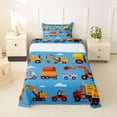 thumbnail image 1 of Castle Fairy Cartoon Engineering Vehicle Twin Sheet Sets 3pcs for Boys, Cute Crane Mixer Truck Bedding for Bedroom, Light Blue, 1 of 6