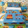 thumbnail image 1 of Castle Fairy Cartoon Engineering Vehicle Zipper Full Size Comforter Sets with Fitted Sheet and 2 Pillowcases for Boys,Cute Crane Mixer Truck Zipper Bedding Set,Light Blue,4pcs,Reversible, 1 of 6