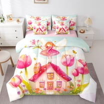 Castle Fairy Cartoon Fairy Twin Bedding Sets,Cute Floral Castle Bedding Comforter Set
