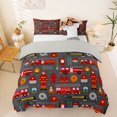 thumbnail image 1 of Castle Fairy Cartoon Fire Truck Print Queen Duvet Cover Set for Teens, Firefighter Seamless Bedding for Kids Bedroom, Red Gray,Grey Reversible,3-Piece,No Comforter, 1 of 6