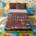thumbnail image 1 of Castle Fairy Cartoon Fire Truck Print Zipper Full Size Comforter Sets with Fitted Sheet and 2 Pillowcases,Firefighter Seamless Zipper Bedding Set,Red Gray,4pcs,Grey Reversible, 1 of 6