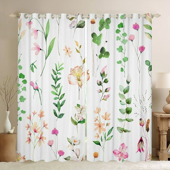 Castle Fairy Cartoon Flower Curtains Pack of 2 (42x84 Each),Green Leaves Curtains Blackout,Botanical Plants Bedroom Curtains,Microfiber Girls Bedroom Decor