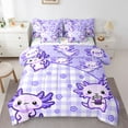 thumbnail image 1 of Castle Fairy Cartoon Flowers Axolotl Bedding Comforter Set,Plaid Grid King Bedding Sets, 1 of 8