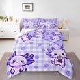 thumbnail image 1 of Castle Fairy Cartoon Flowers Axolotl Queen Comforter Set,Plaid Grid Bedding Comforter Set, 1 of 8