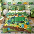 thumbnail image 1 of Castle Fairy Cartoon Garbage Truck Twin Bedding Sets 7-Piece for Teens, Playful Cat Party Bedding Comforter Set for Bedroom, Green Blue Orange, 1 of 7