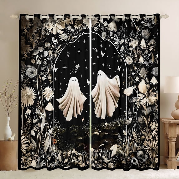 Castle Fairy Cartoon Ghost Blackout Curtains Set of 2 (52x84 Each),Starry Sky Window Curtains,Happy Halloween Curtains and Drapes,Lightweight Floral Room Decor