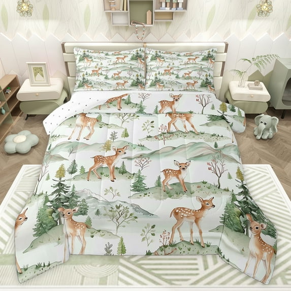 Castle Fairy Cartoon Jungle Deer Queen Comforter Set,Animal Hunting Bedding Comforter Set