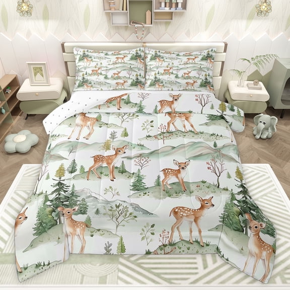 Castle Fairy Cartoon Jungle Deer Queen Comforter Set,Animal Hunting Bedding Comforter Set