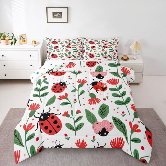 Castle Fairy Cartoon Ladybird Queen Comforter Set,Chic Flowers Bedding Comforter Set