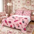 thumbnail image 1 of Castle Fairy Cartoon Lipstick Nail Polish Print King Sheets 4pcs,Cute Blush Makeup Brush Pattern Bedding,Pink Black,1 Fitted Sheet, 1 Flat Sheet and 2 Pillowcases, 1 of 6