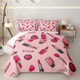 thumbnail image 1 of Castle Fairy Cartoon Lipstick Nail Polish Print Quilt King,Cute Blush Makeup Brush Pattern King Coverlet Set,Pink Black, 1 of 7