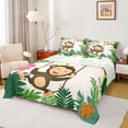 thumbnail image 1 of Castle Fairy Cartoon Monkey Parrot Queen Sheet Sets,Tropical Floral Leaves Bed Set, 1 of 7