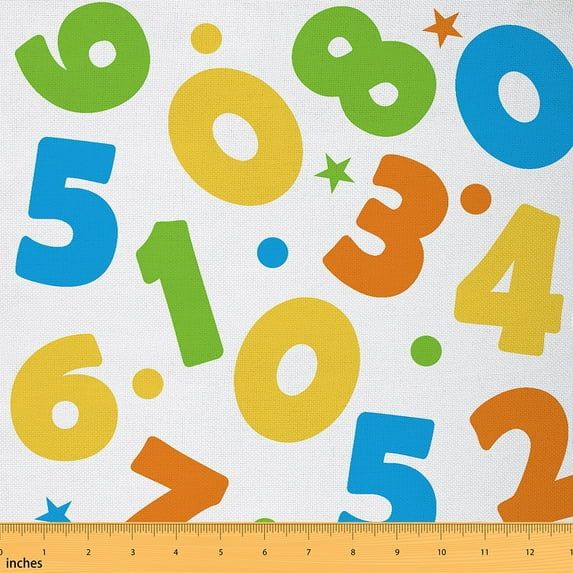 Castle Fairy Cartoon Numbers Fabric by the Yard 2 Yard,Math Theme Sewing Fabric,Polka Dots Home Decor Fabric by the Yard,Breathable Kawaii Home Decor
