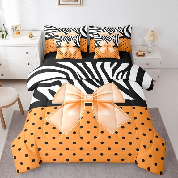 Castle Fairy Cartoon Orange Bow Knot Twin Bedding Sets,Polka Dots Bedding Comforter Set