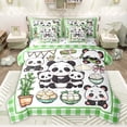 thumbnail image 1 of Castle Fairy Cartoon Panda Bedding Comforter Set 7-Piece for Preppy Child,Green Geometric Plaid King Bedding Sets,Cute Bow Animal Ultra Soft Bed Sheets,Microfiber Bedroom Decor,Reversible, 1 of 8