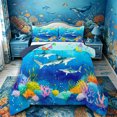 thumbnail image 1 of Castle Fairy Cartoon Party Shark Reef King Size Comforter Sets 3pcs,Flag Confetti Tropical Undersea Layout Comforters King Size,Bright Blue,Navy Blue Reversible,1 Comforter and 2 Pillowcases, 1 of 6